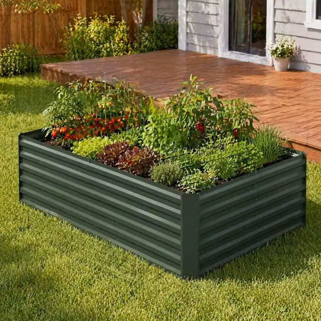 STILVORA Green Steel Raised Garden Bed, W: 180 cm, D: 90 cm, H: 59 cm – 1