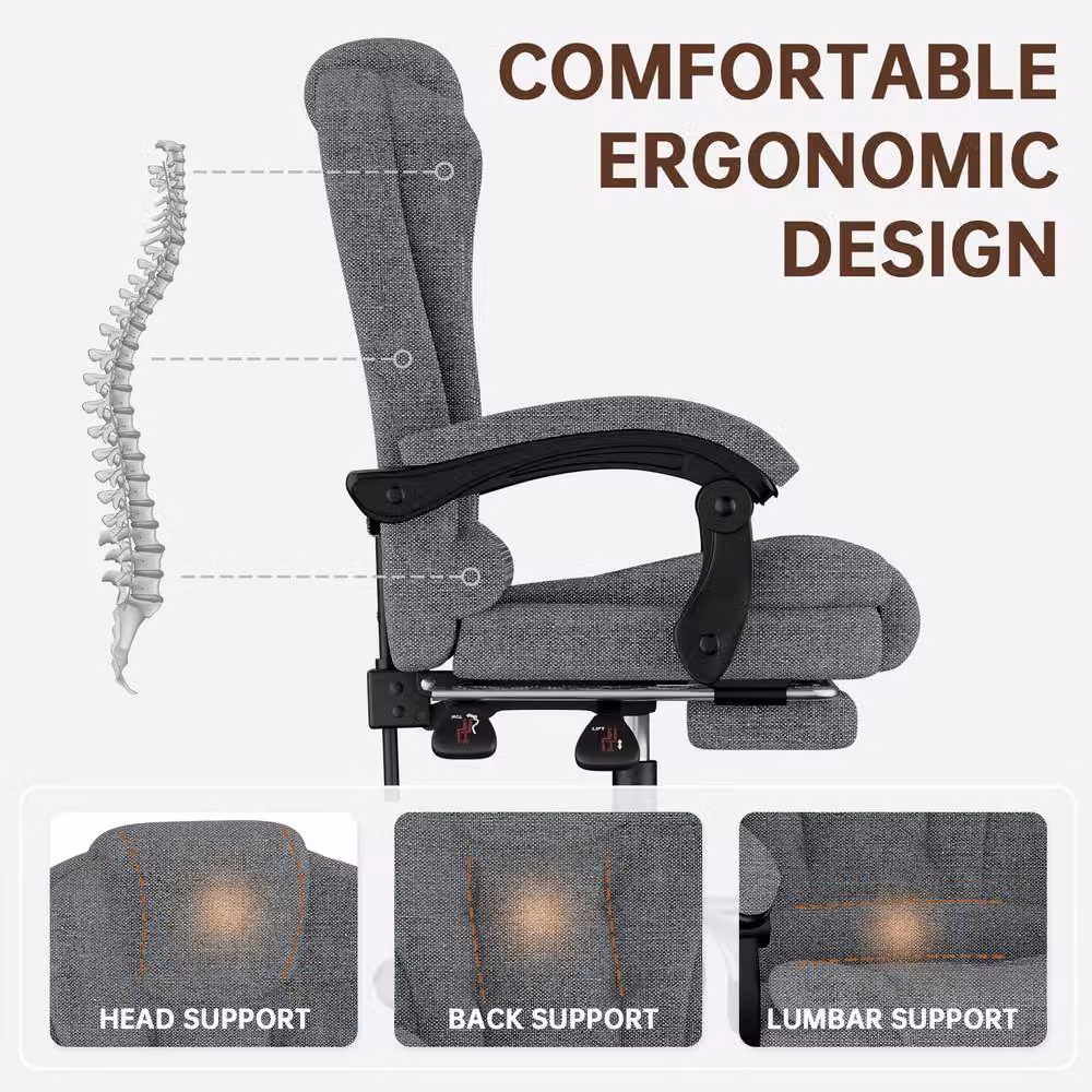 Gartistgo Executive High Back Office Chair in Mid Grey Fabric with Headrest and Armrests – 4