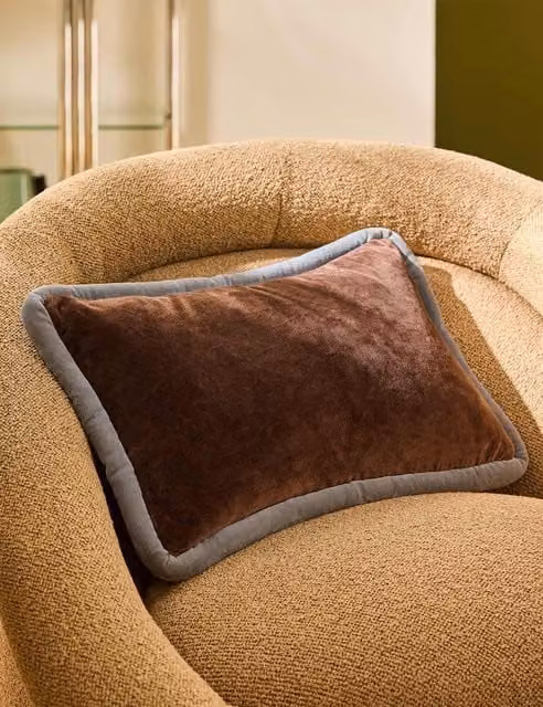 MADE Huxley Velvet Cushion in Grey and Brown Mix