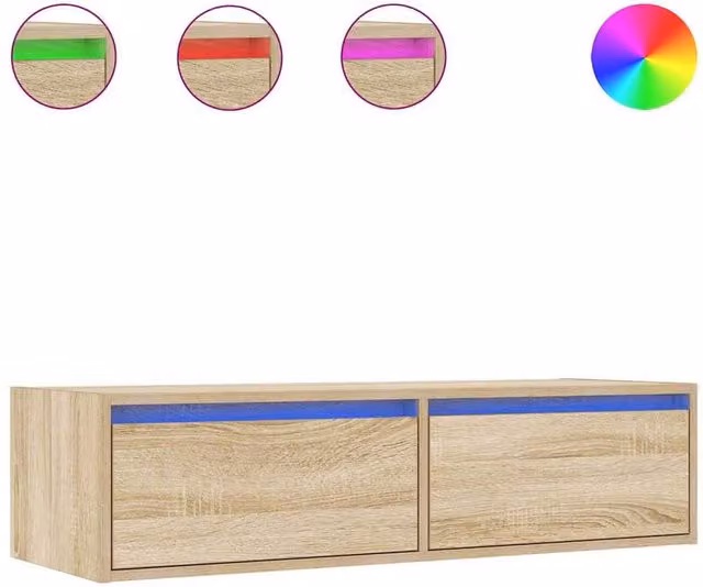 Berkfield Home Modern TV Cabinet with LED Lights in Sonoma Oak Brown, W: 100 cm, D: 35.5 cm, H: 25 cm – 1
