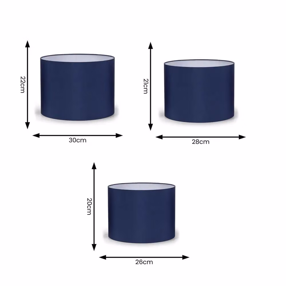 ValueLights Nesting Fabric Drum Ceiling Pendant Light Shades in Blue and Grey, Set of 3, W: 30 cm, H: 22 cm – 4