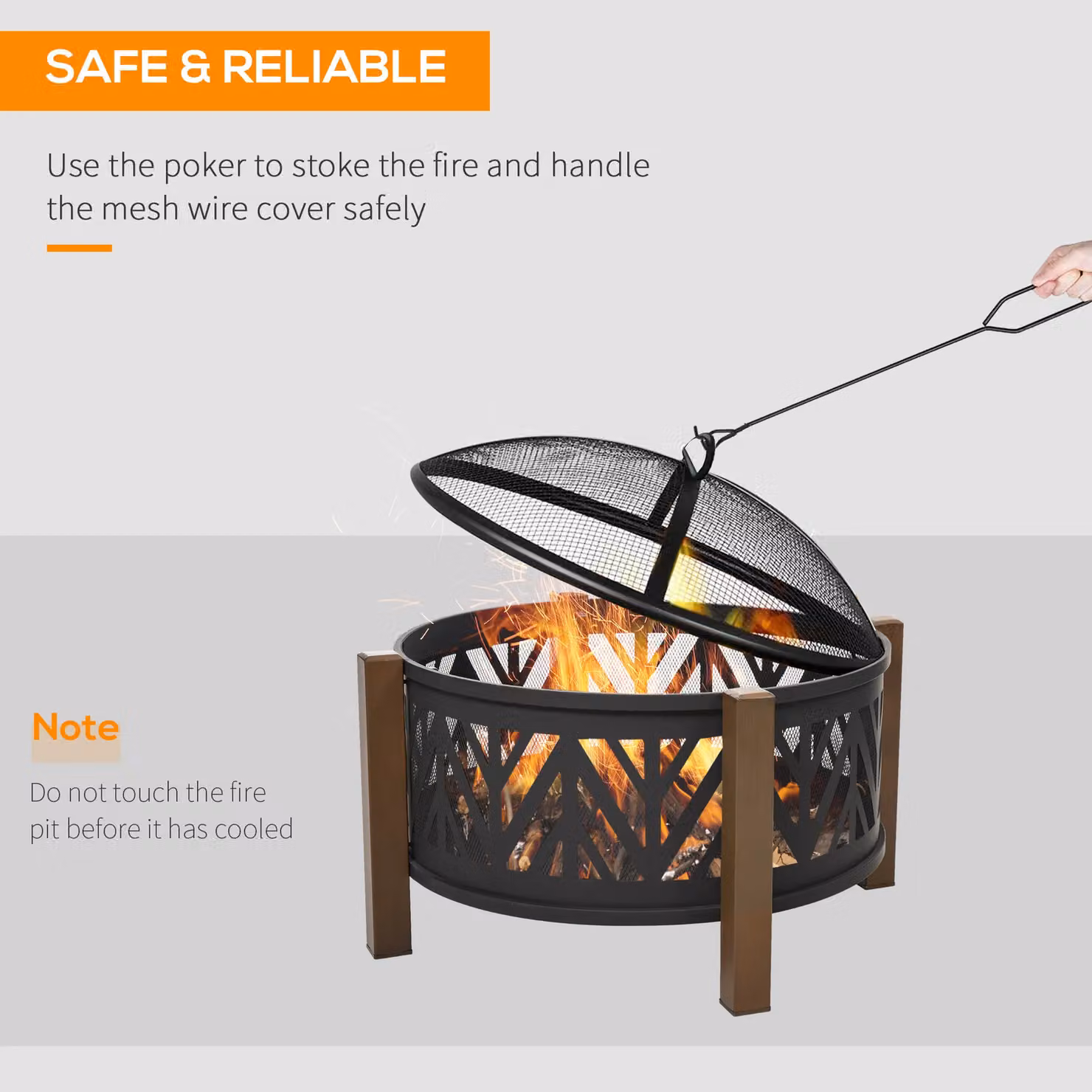 Outsunny 2-in-1 Outdoor Fire Pit and Charcoal BBQ Cooker in Black and Brown – 5