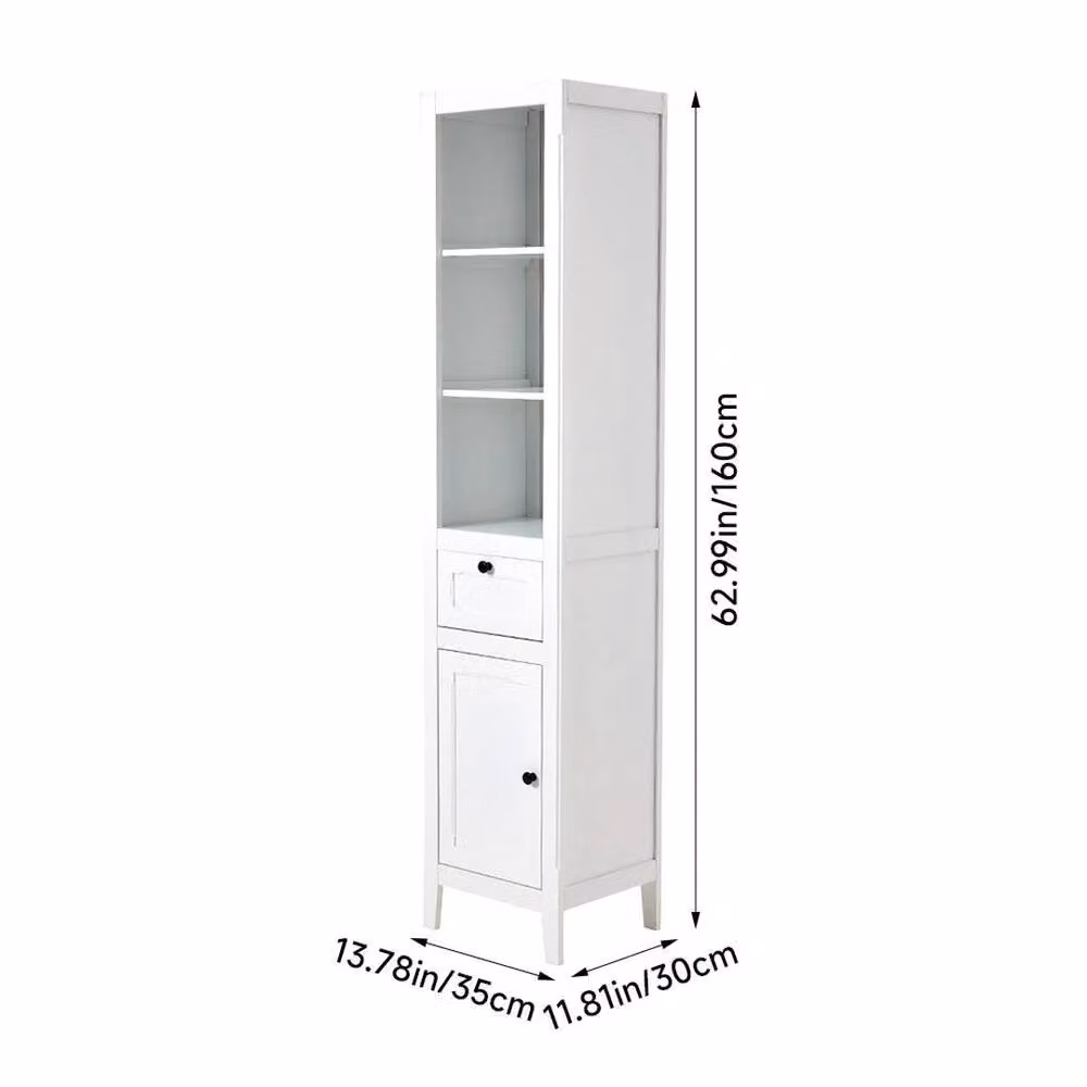 KORVIXA Tall Slim White Bathroom Storage Cabinet with Internal Shelves and Hinged Doors – 2