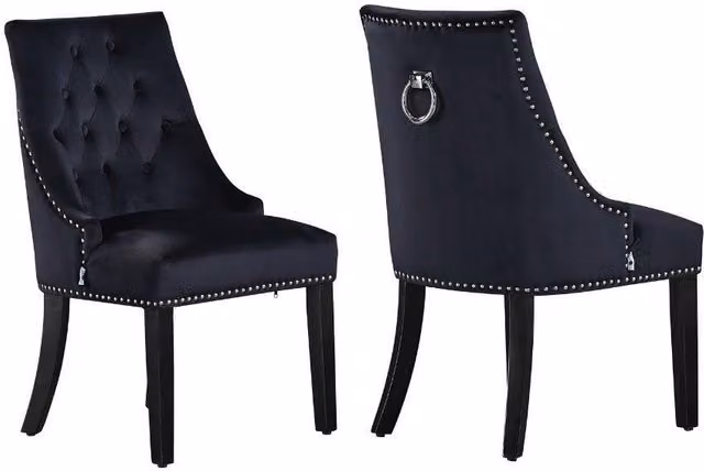 Life Interiors Set of 2 Black Velvet Upholstered Dining Chairs with Solid Wood Legs – 1