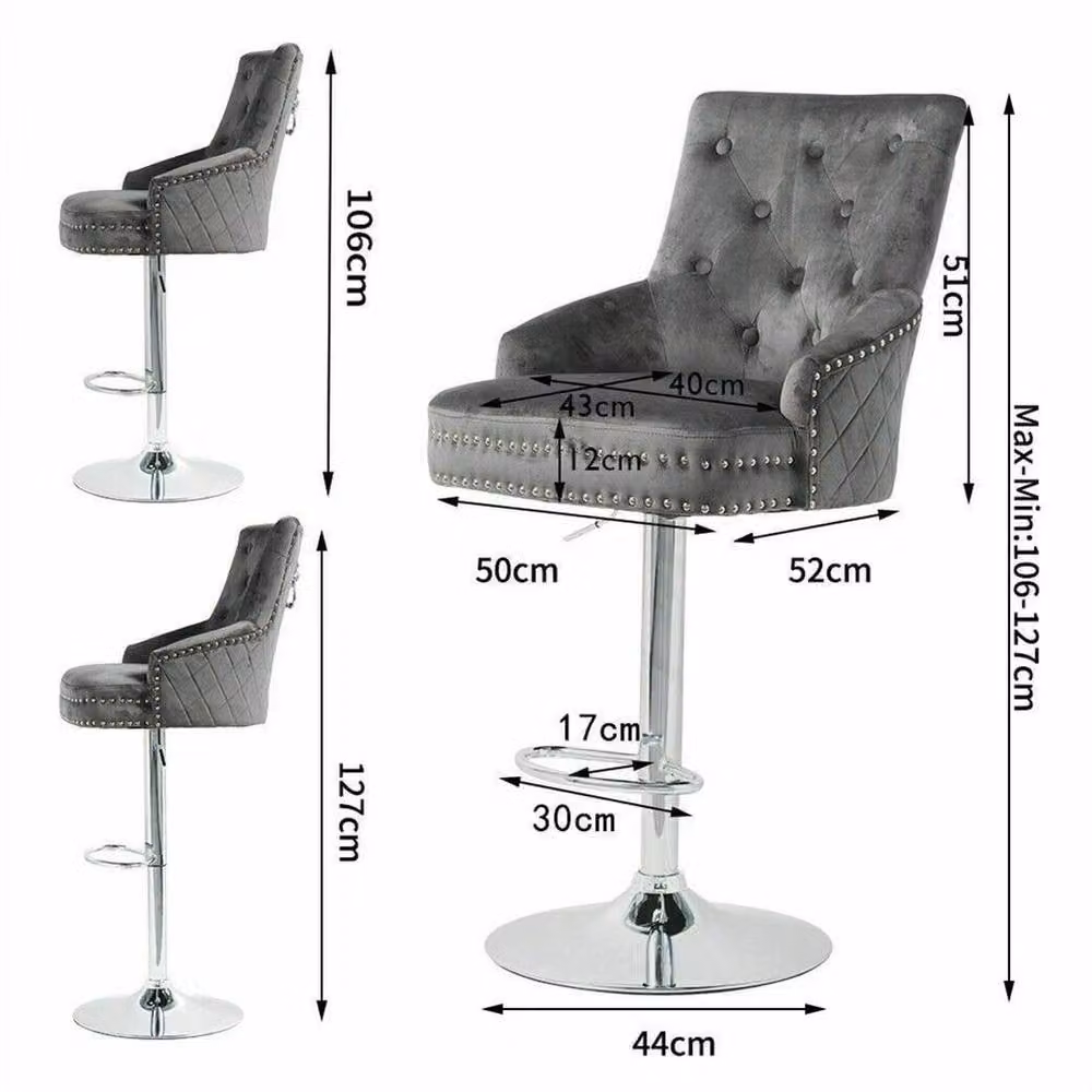 PAWNORA Velvet Lion Knocker Bar Stools, Set of 2, Grey – 2
