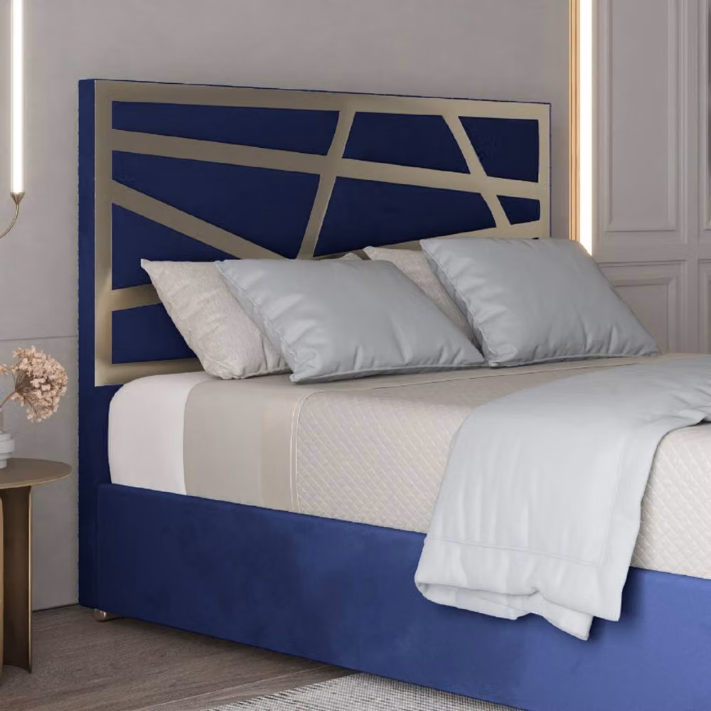 KDMD Frogham Single Upholstered Velvet Bed Frame in Blue with Metal Details – 3