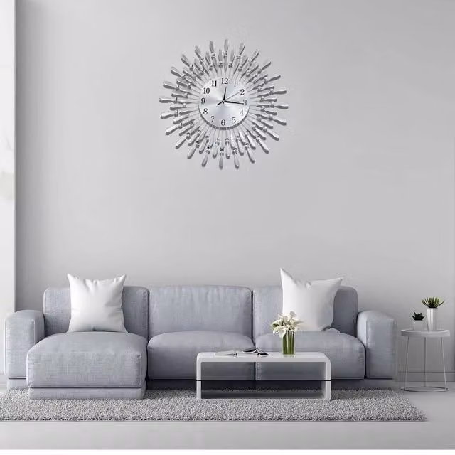EONLION Silver Diamante Beaded Crystal Round Quartz Wall Clock – 1