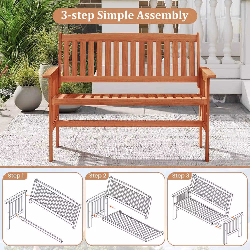Costway Rustic Wood 2-Person Garden Bench with Backrest in Brown – 5