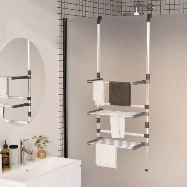 EONLION 3-Tier Hanging Laundry Drying Rack in Silver, Foldable Aluminium Metal, Width: 100 cm