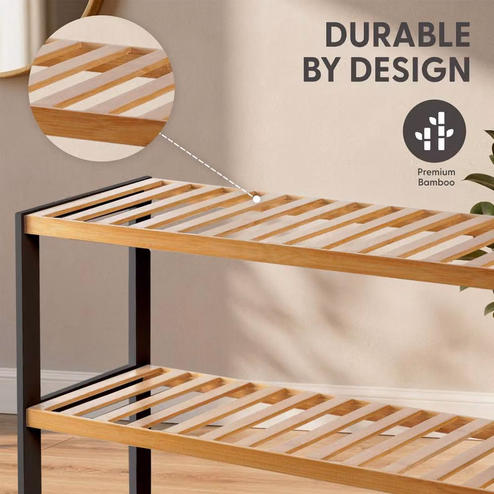 Keplin 5-Tier Bamboo Shoe Rack, Natural Wood Organiser, W/D/H: 95 x 70 x 24.5 cm – 3