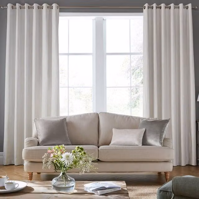 Laura Ashley Swanson Made To Measure Blackout Eyelet Curtains in Dove Grey