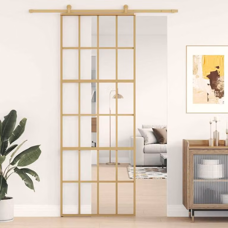 Berkfield Home Modern Sliding Door in Gold with Clear ESG Glass and Aluminium, W: 76 cm, H: 205 cm