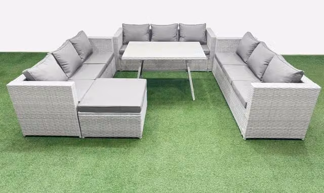 Fimous 10 Seat PE Rattan Garden Furniture Set with Large Stool in Light Grey