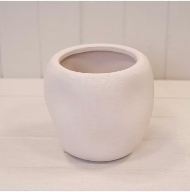 KDMD White Textured Stone Round Tabletop Plant Pot