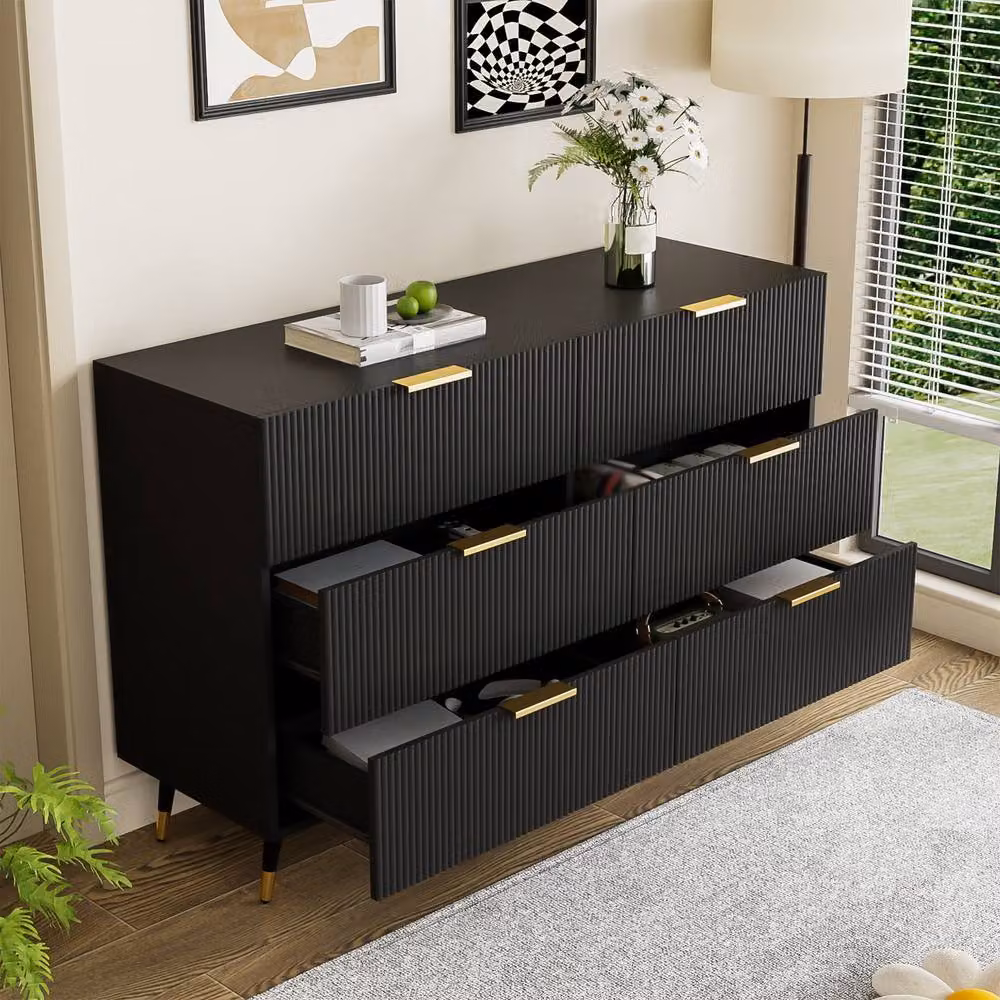 STILVORA Modern Sideboard with Six Drawers in Black and Gold – 4