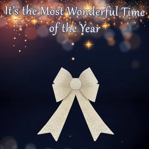 VFM e-Store Tinsel Light Up Bow Christmas Decoration in Champagne and Gold, W/D/H: 29 x 43 x 10 cm – 3