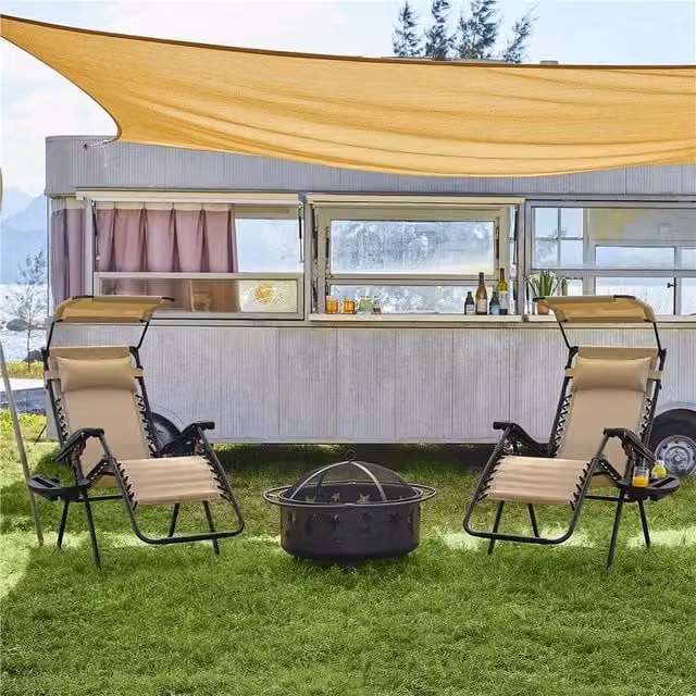 Kelvenix 2-Piece Zero Gravity Garden Chairs in Beige with Textilene Fabric, Sun Canopy, Adjustable Headrest and Side Tray