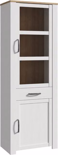 Furniture To Go Bohol Narrow Display Cabinet in White with Glass Doors and Soft Close Shelves