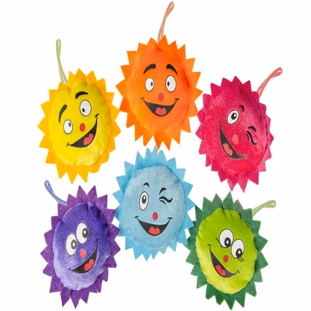 LG-Imports Pack of 6 Plushie Funny Suns, White and Multicolour, H: 13.5 cm