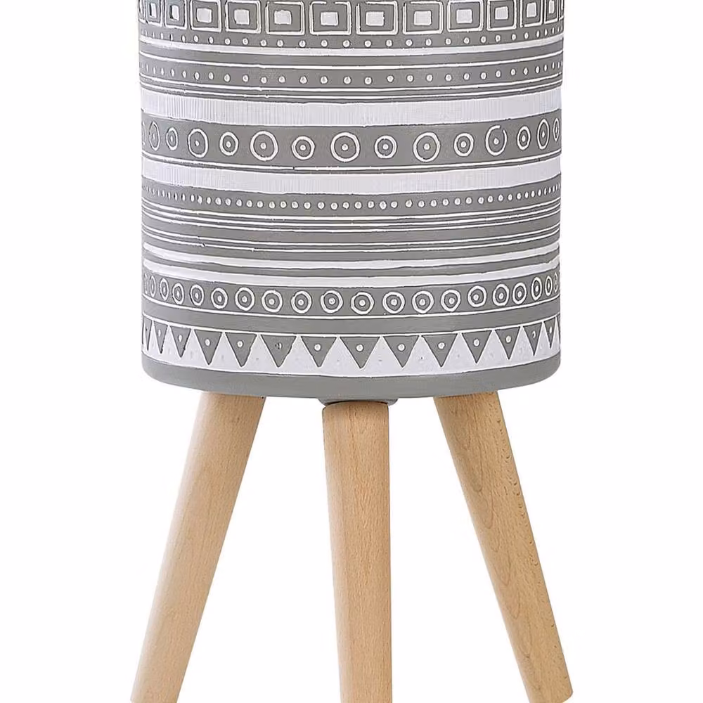 Wyld and Coco Light Grey Fibre Clay Planter with Three Leg Beech Stand, W/D/H: 30 x 30 x 31 cm – 2