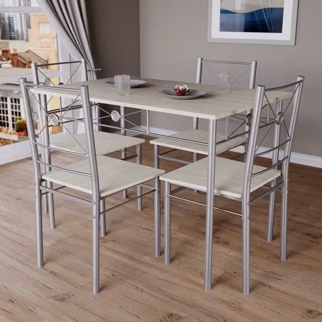 Vida Designs Roslyn Modern Oak Dining Set with Rectangular Table and 4 Chairs