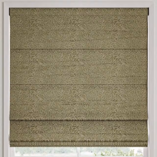 William Morris At Home Willow Woven Made to Measure Blackout Roman Blind in Sage Green Floral Pattern