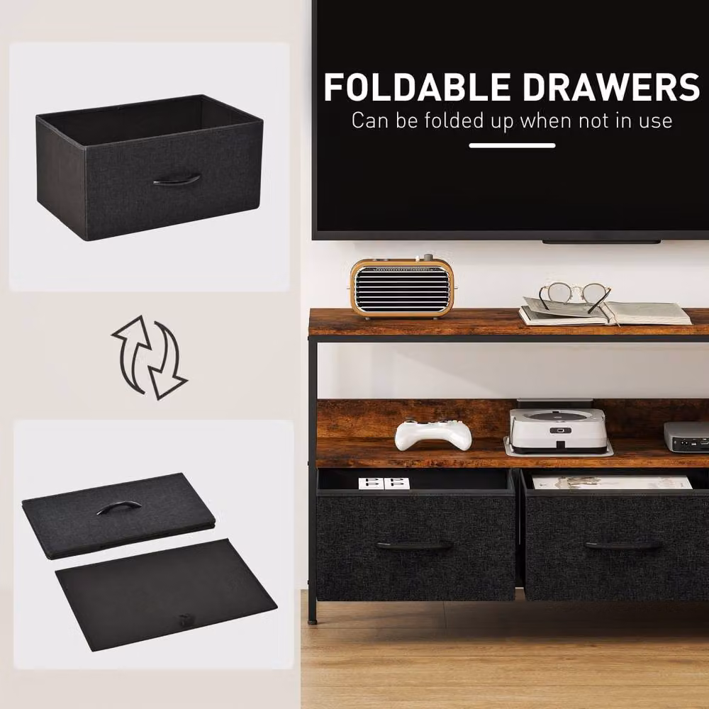 Wyld Haus Avasoro Industrial TV Storage Unit in Brown and Black with 3 Foldable Fabric Drawers, W: 120 cm, H: 56 cm, D: 29 cm – 4