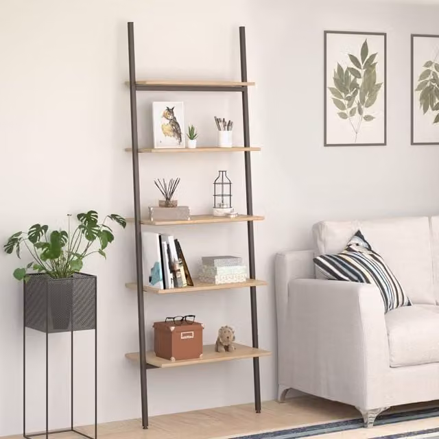Berkfield Home 5-Tier Industrial Ladder Leaning Shelf in Brown and Black, W: 64 cm, D: 34 cm, H: 185.5 cm – 1