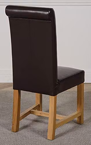 Thats Furniture Kuba Solid Oak Dining Table and 6 Washington Brown Leather Chairs Set, W: 180 cm, D: 90 cm – 5