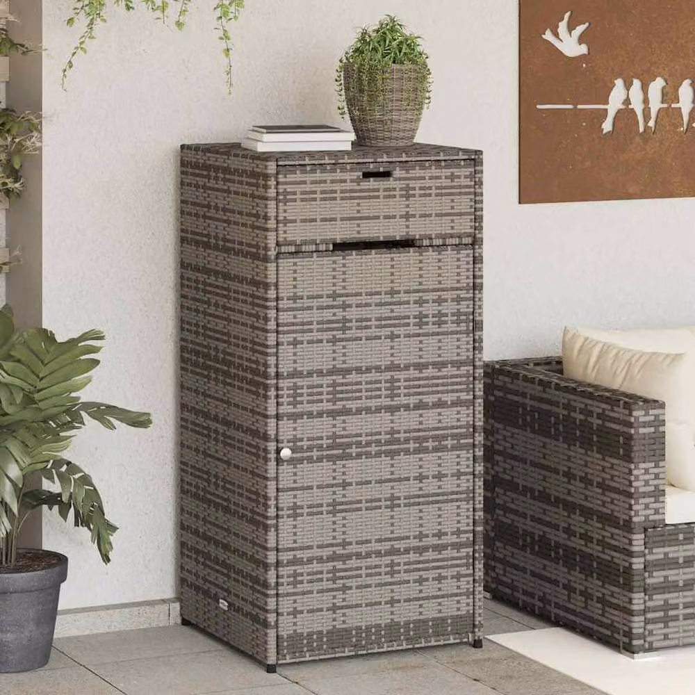 Berkfield Home Grey Poly Rattan Garden Storage Cabinet with Hinged Doors, W/D/H: 55 x 55 x 111 cm – 2