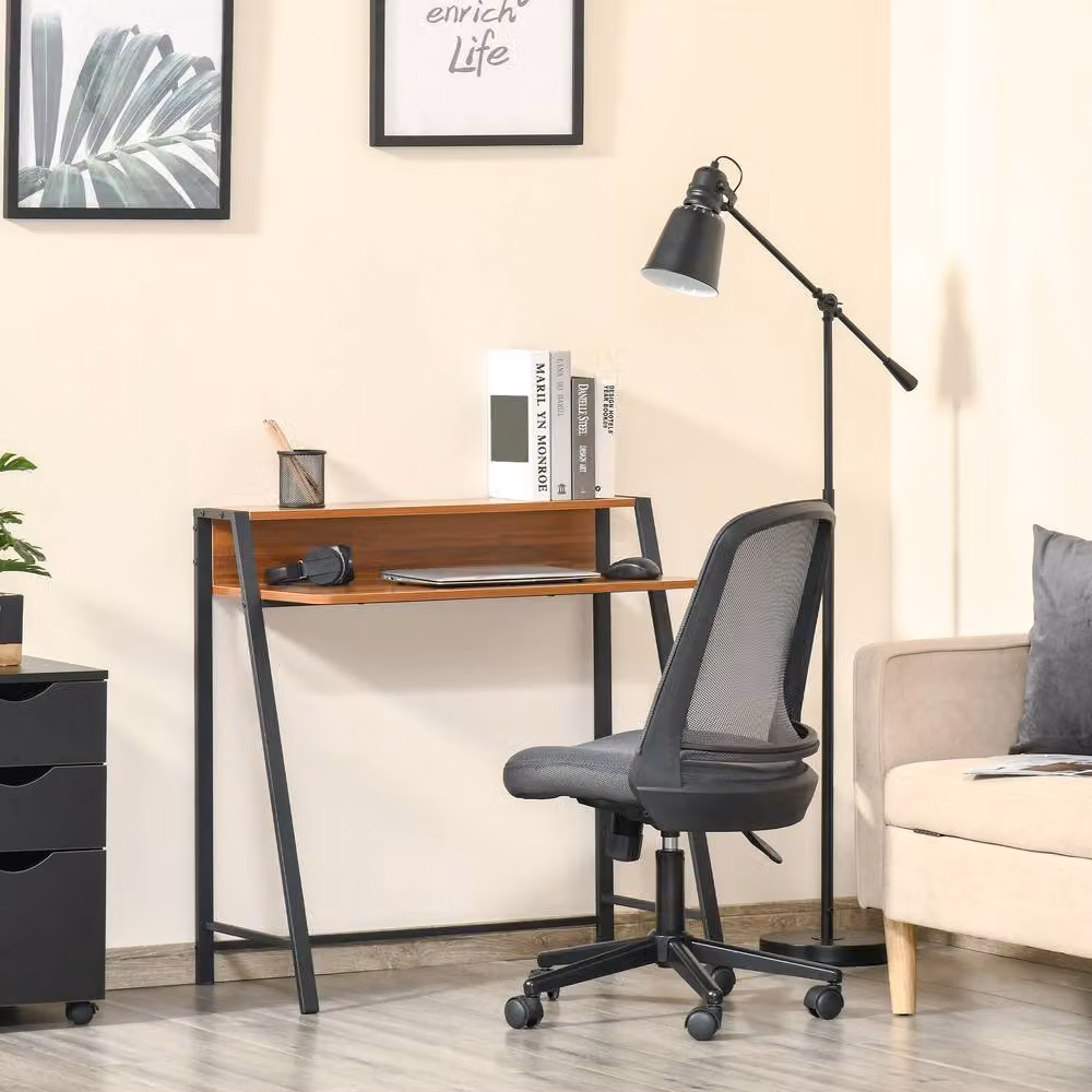 STILVORA Industrial Writing Desk with Shelf and Metal Frame in Brown – 2