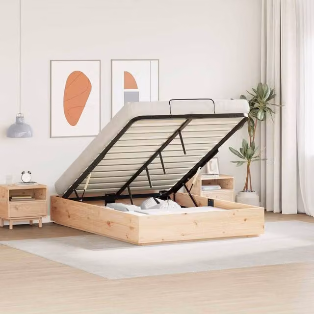 Berkfield Home Modern Ottoman Bed Frame with Storage in Brown Solid Pine, W/D/H: 120 x 200 cm – 1