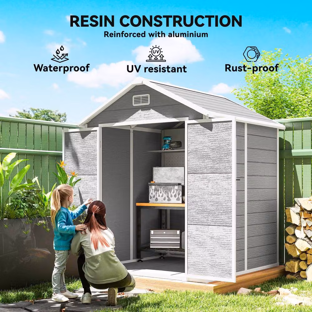 STILVORA Garden Shed with Floor, Window and Lockable Double Doors, Grey, W/D/H: 182 x 151 x 219 cm – 5