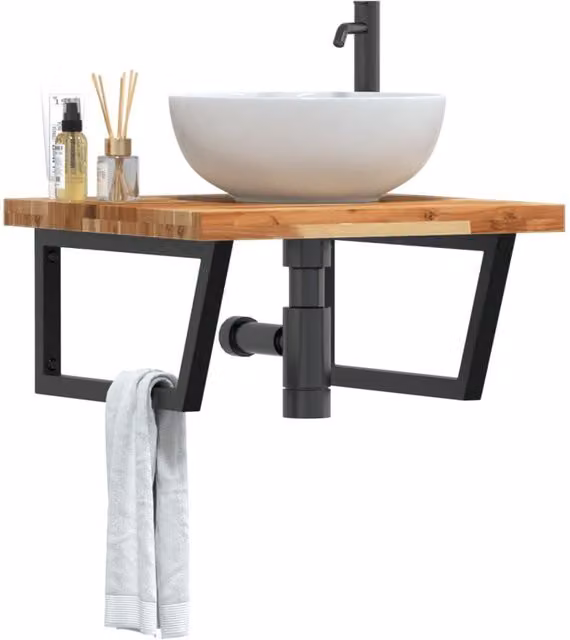 Berkfield Home Wall Mounted Basin Shelf in Brown Acacia Wood and Steel