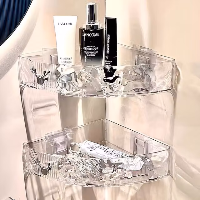 Komore Wall Mounted Corner Shower Caddy in Transparent and White