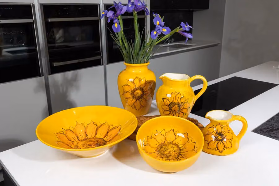 Verano Spanish Ceramics Sunflower Hand Painted Yellow and White Ceramic Floral Vase, Height: 28 cm – 2