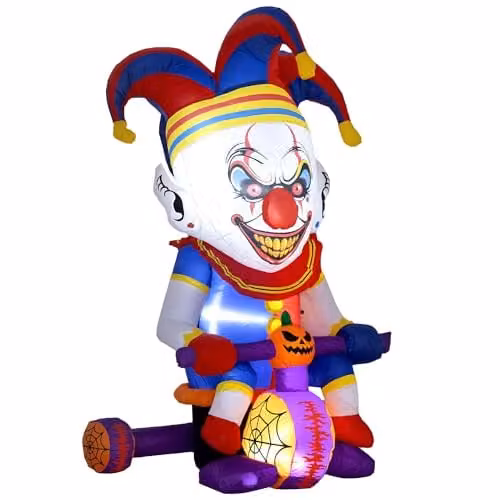 Outsunny Multicolour Halloween Inflatable Clown on Bicycle Decoration – 1