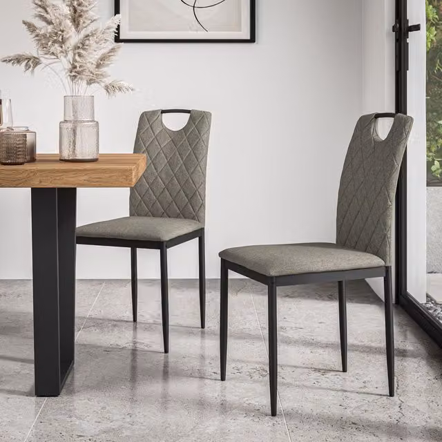 More4Homes Monza Set of 2 Fabric Dining Chairs in Grey with Metal Legs – 1