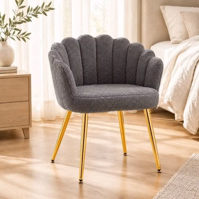 STILVORA Modern Grey Bouclé Armchair with Metal Frame and Armrests, H 79.0 x W 61.5 x D 56.0 cm