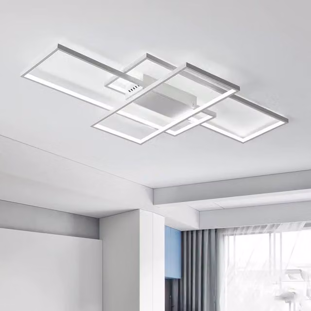 NIVOR 3-Square LED Ceiling Light, 75W, 6000K Cool White, Modern Flush Mount in White – 1