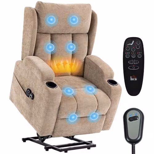 HOMCOM Power Lift Recliner Chair with Vibration Massage and Heat in Brown Fabric