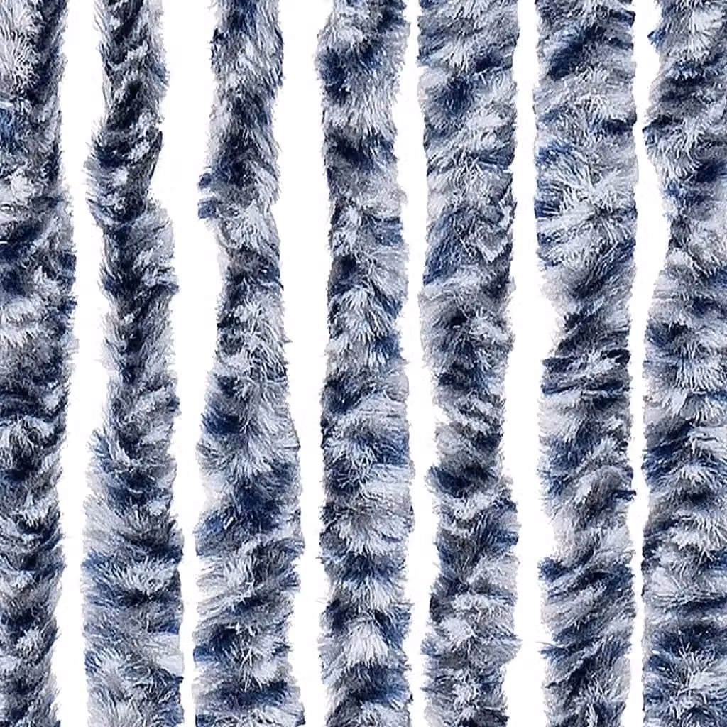 Berkfield Home Blue and White Striped Chenille Fly Curtain, W: 100 cm, H: 200 cm – 4