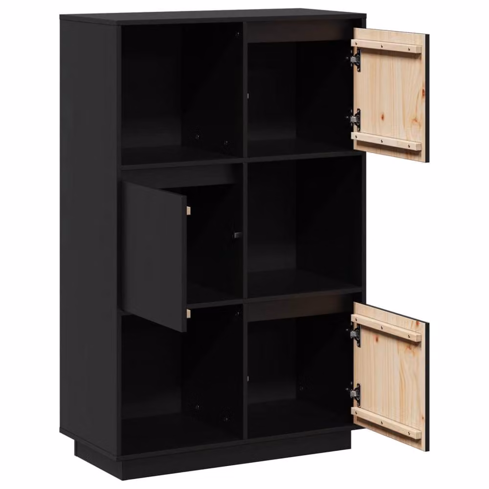 Berkfield Home Black Solid Wood Pine Highboard W/D/H: 74 x 35 x 117 cm – 3