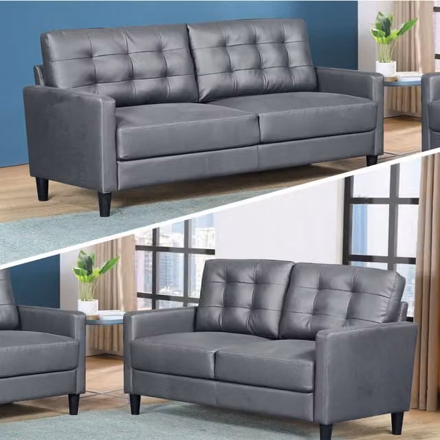 Furniture786Ltd Imperial Grey Faux Leather 3 and 2 Seater Sofa Set