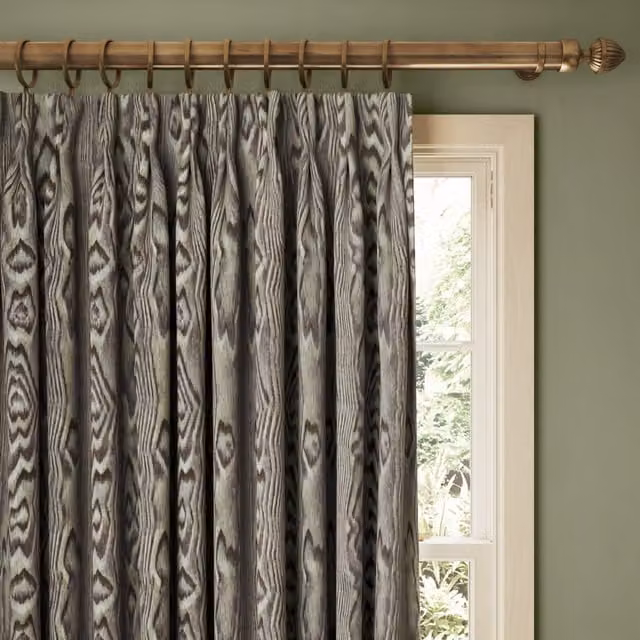 House of Hackney Heartwood Organic Cotton Linen Eyelet Curtain in Celadon Green and Grey