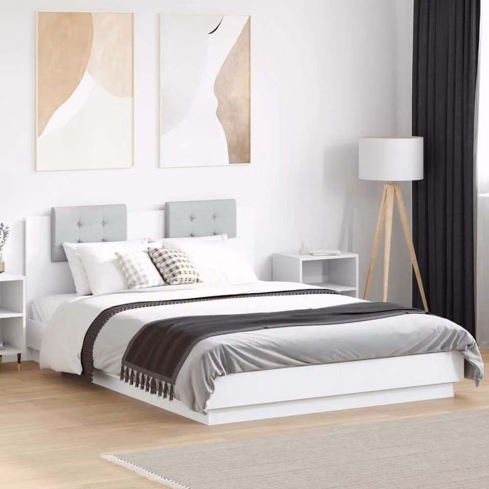Berkfield Home Durable Small Double Bed Frame with LED Under-Bed Lighting in White, W/D/H: 120 x 200 x 84 cm – 2