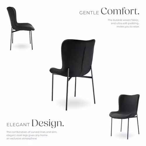 tectake Tessa Scandinavian Style Dining Chair in Black Woven Fabric with Metal Legs – 5