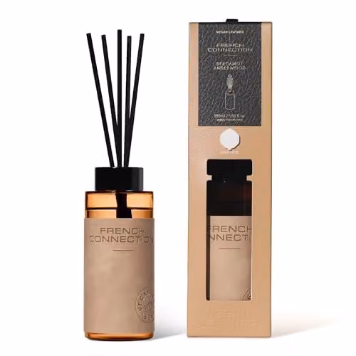 French Connection Leather Range Liquid Diffuser Bergamot and Amberwood 180ml with 8 Reeds