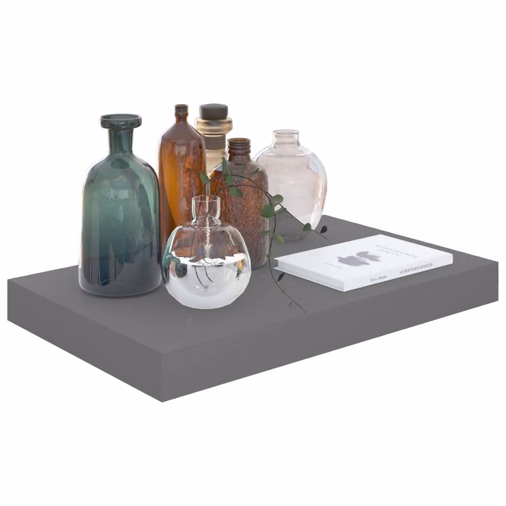 Berkfield Home Set of 2 Floating Wall Shelves in High Gloss Grey, W/D/H: 40 x 23 x 3.8 cm – 3