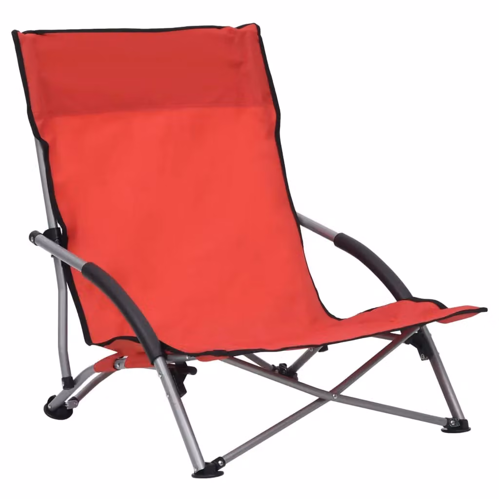 Berkfield Home Set of 2 Red Fabric Folding Beach Chairs with Armrests – 2
